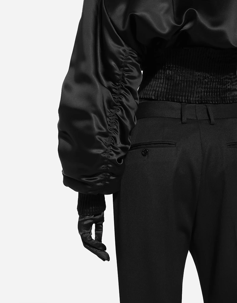 Short duchesse bomber jacket with draped sleeves