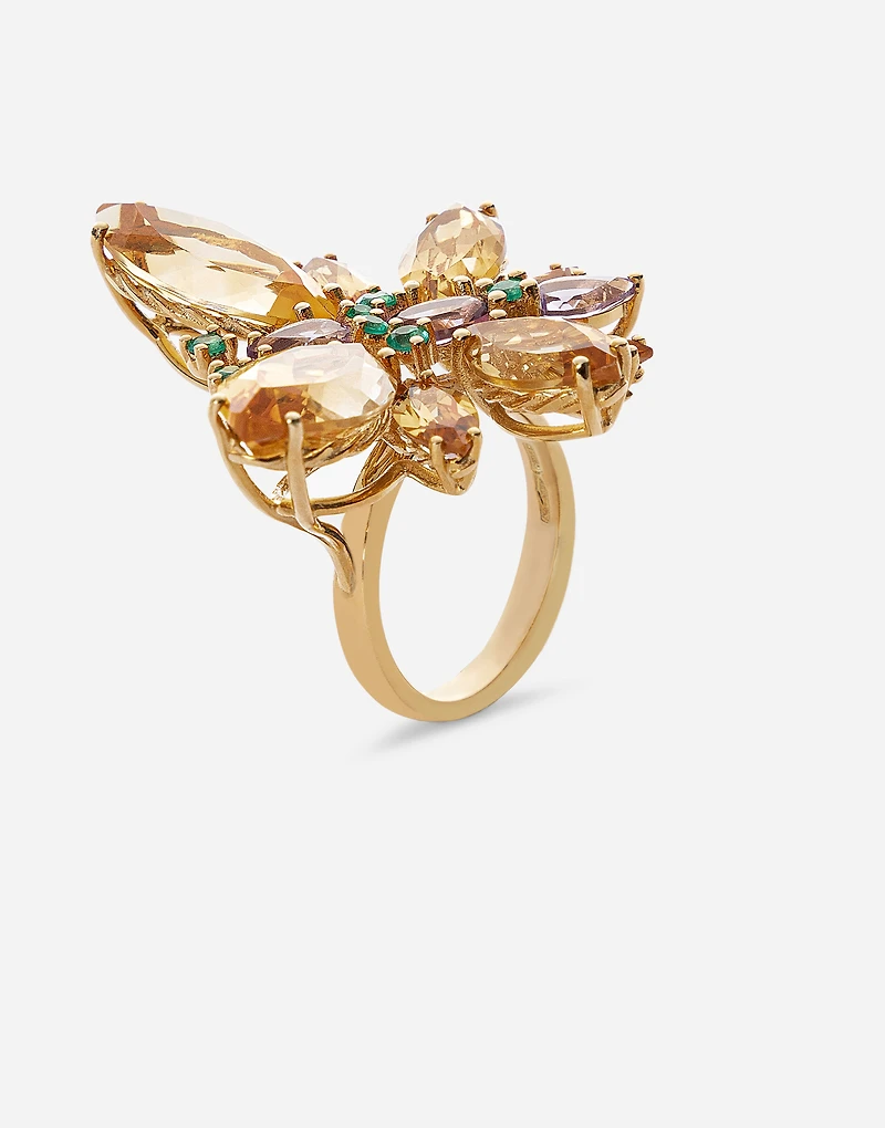 butterfly Ring 18-carat yellow gold with citrine quartz