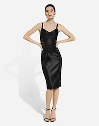 Satin and lace calf-length corset dress
