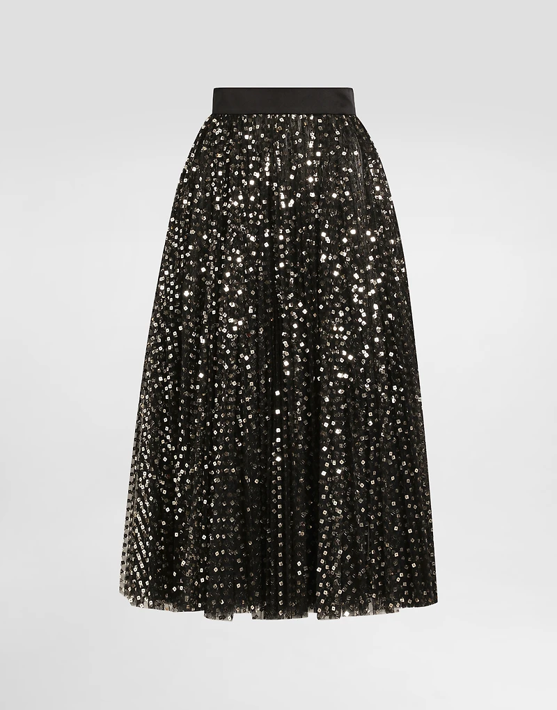 Tulle midi circle skirt with micro-sequin embroidery