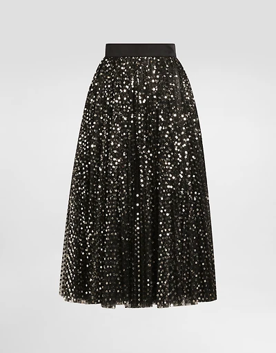 Tulle midi circle skirt with micro-sequin embroidery