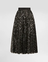 Tulle midi circle skirt with micro-sequin embroidery