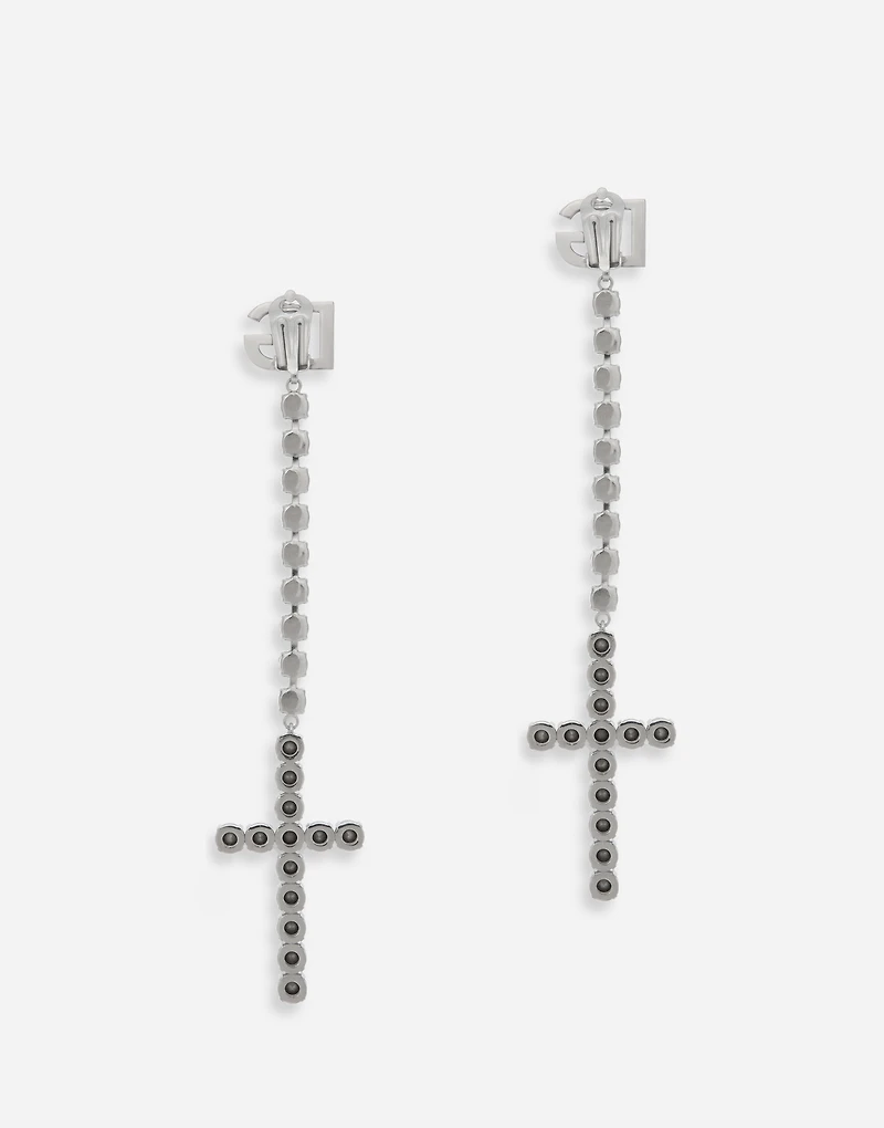 KIM DOLCE&GABBANA Long earrings with rhinestone-detailed crosses