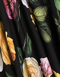 Peony and rose-print charmeuse calf-length circle skirt
