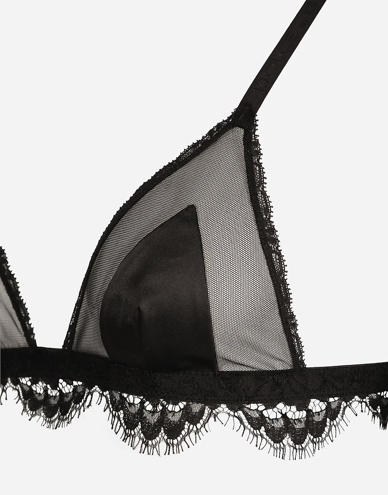 Satin, lace and tulle soft-cup triangle bra