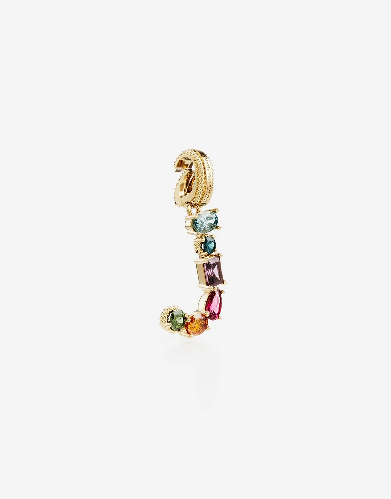 Charm J Lettering 18-carat yellow gold and multicolored gems