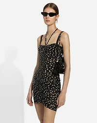 Short draped tulle dress with polka-dot print