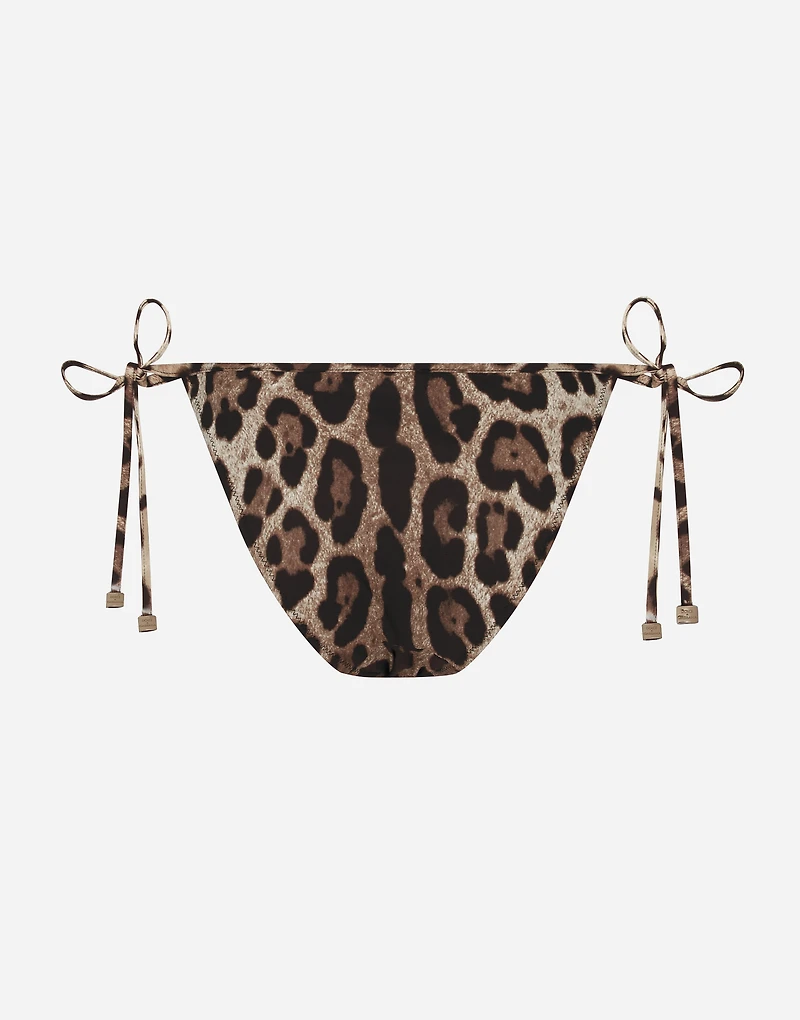 Leopard-print string bikini bottoms