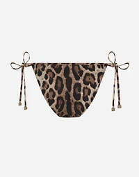 Leopard-print string bikini bottoms
