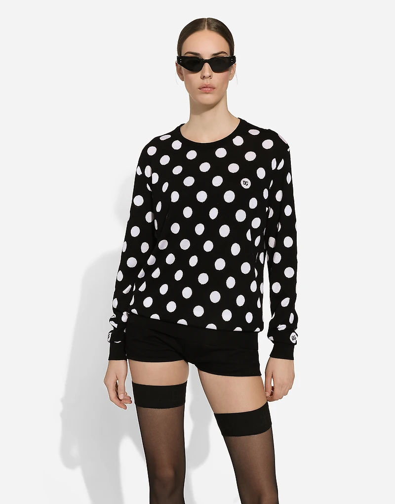 Wool and silk sweater with polka-dot inlay