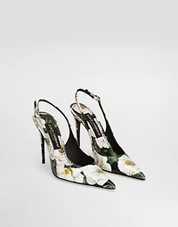 Printed polished calfskin slingbacks