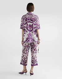 Majolica-print crochet lace trousers