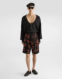 Cotton twill shorts with coral embroidery