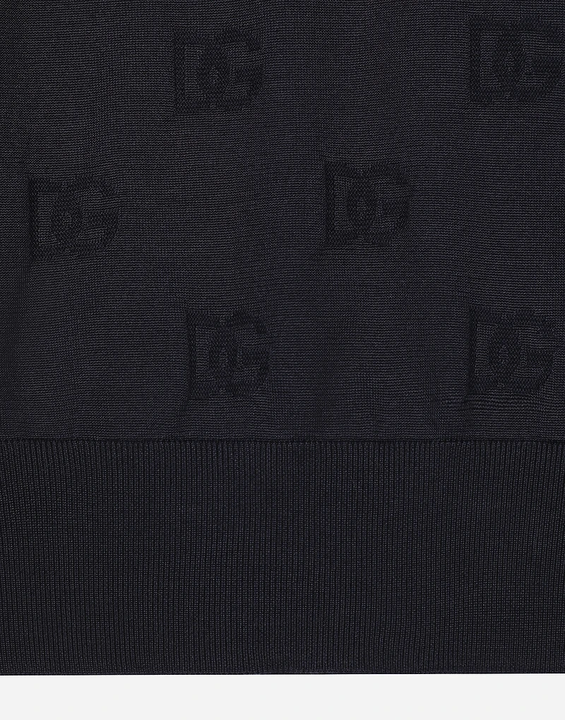 Silk round-neck sweater with all-over DG inlay