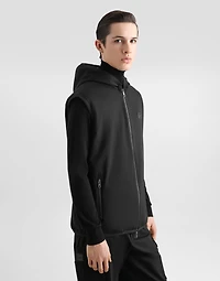 Technical fabric vest with hood