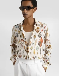 Shell-print martini silk shirt
