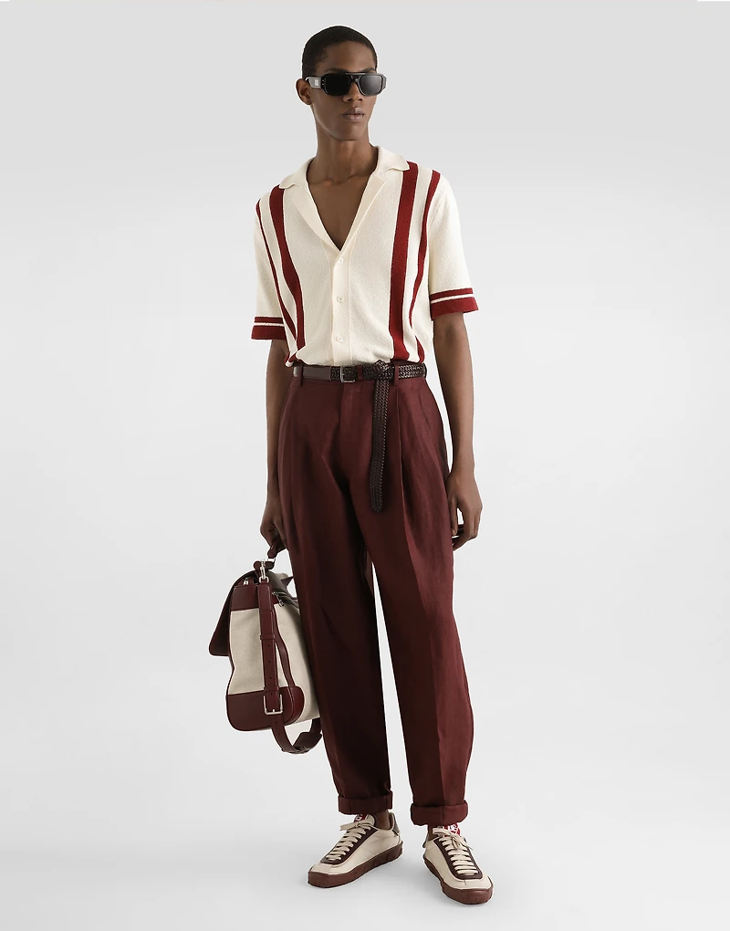 Cotton knit polo-shirt with inlaid stripe