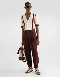 Cotton knit polo-shirt with inlaid stripe