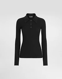 Ribbed wool polo-style sweater