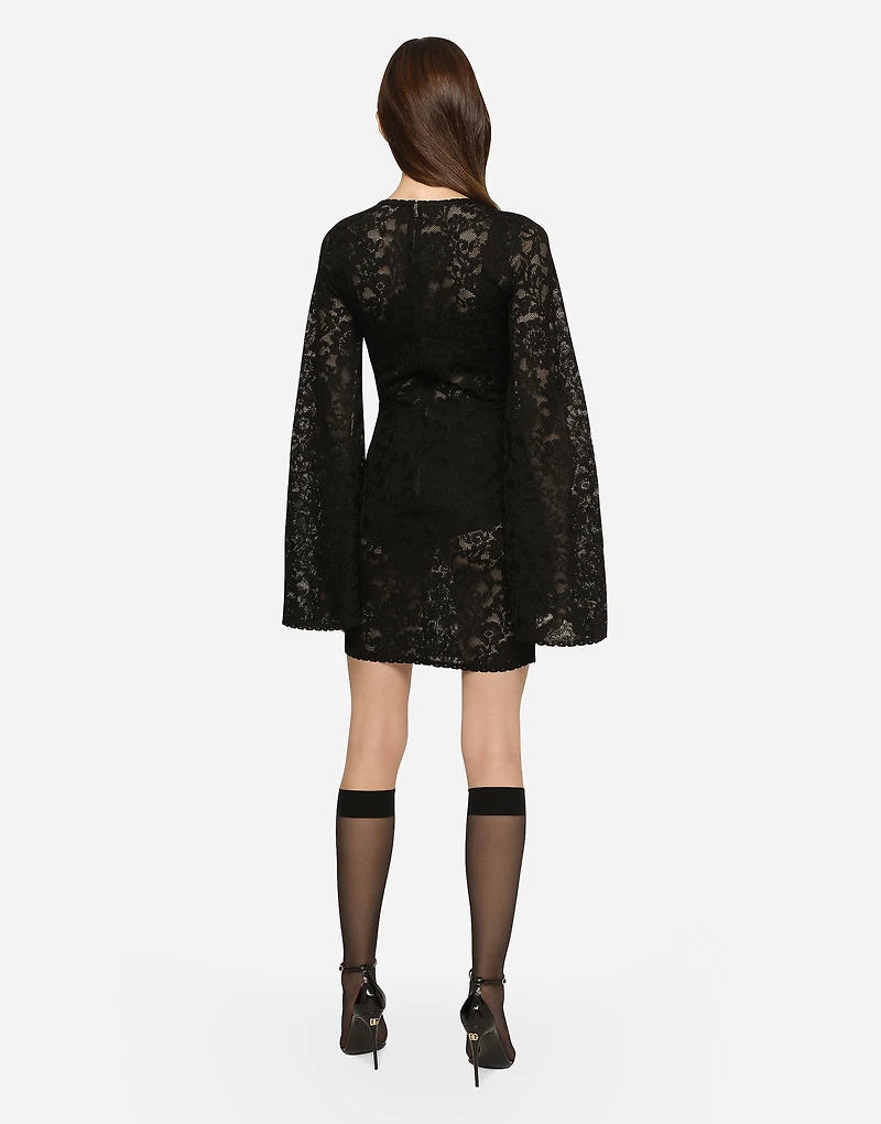 Short lace-stitch dress with full sleeves