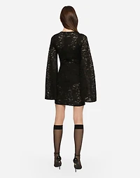 Short lace-stitch dress with full sleeves
