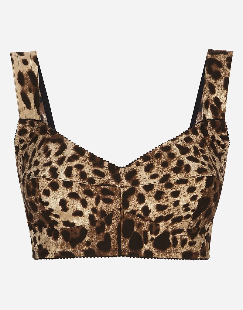 Short bustier top charmeuse with leopard print