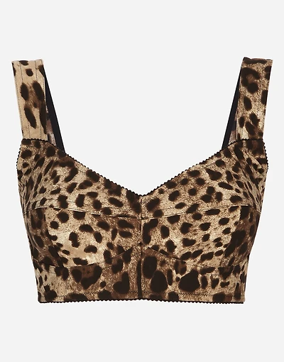 Short bustier top charmeuse with leopard print