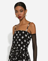 Charmeuse calf-length dress with all-over DG logo print