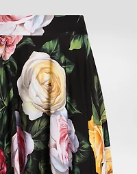 Peony and rose-print charmeuse calf-length circle skirt