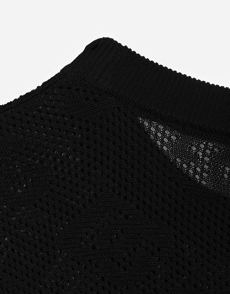 Cropped mesh-stitch viscose sweater with jacquard DG logo