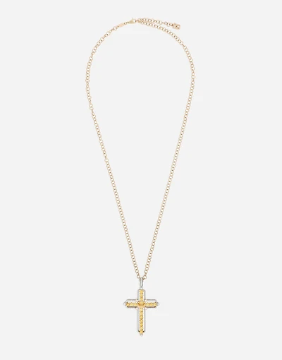 Cross Pendant 18-carat yellow and white gold, yellow sapphires, and diamonds