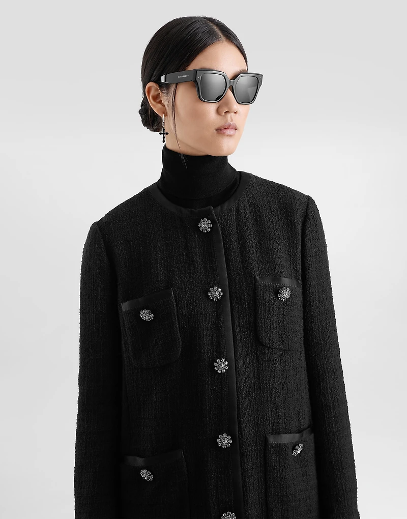 Single-breasted raschel tweed coat