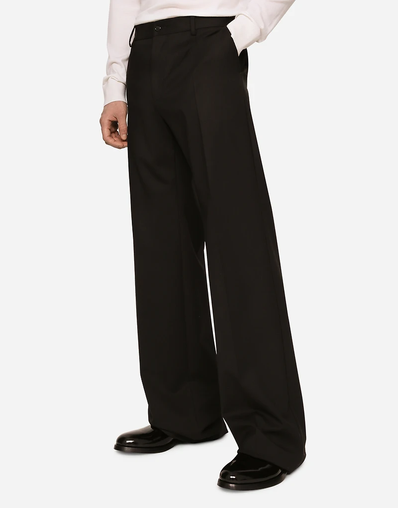 Stretch wool twill pants with wide leg