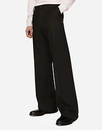 Stretch wool twill pants with wide leg