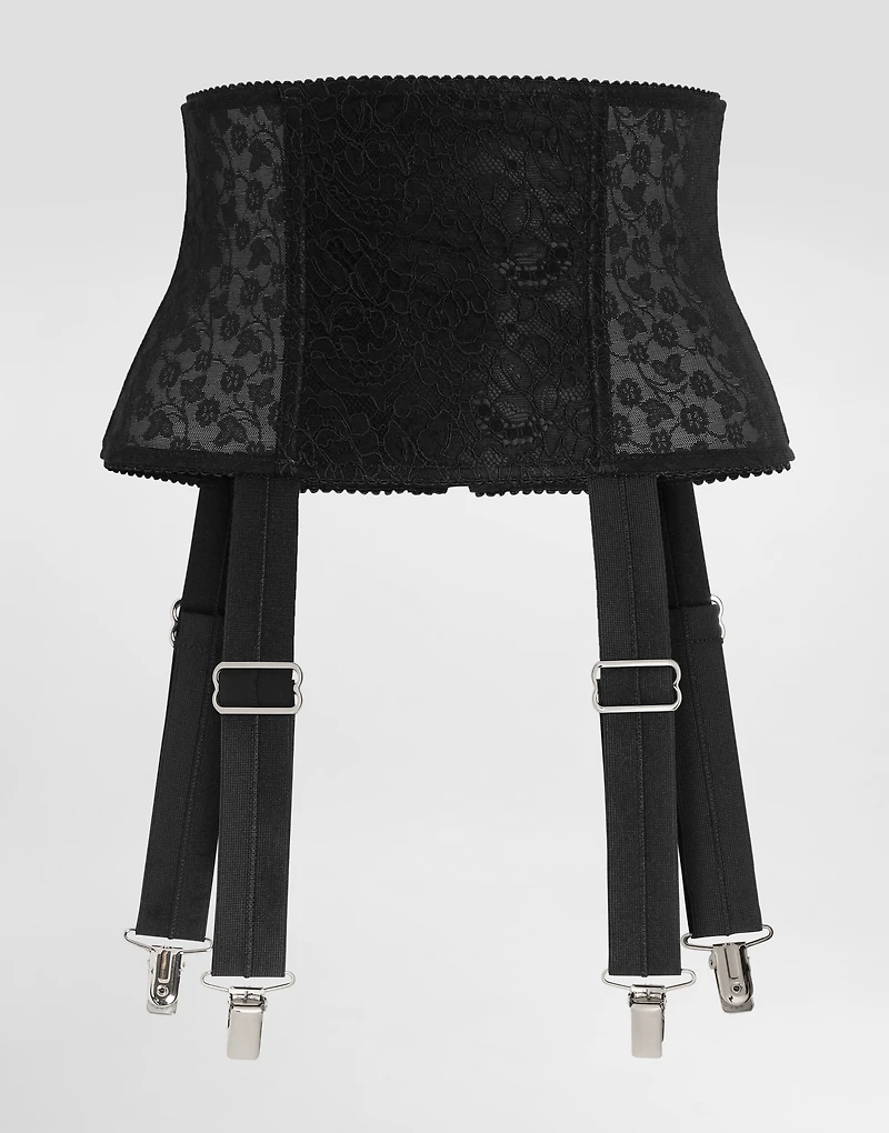 Stretch marquisette corset belt with garters