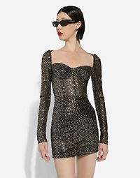 Short long-sleeved sequined corset dress