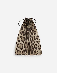 Mid-length swim trunks with leopard print