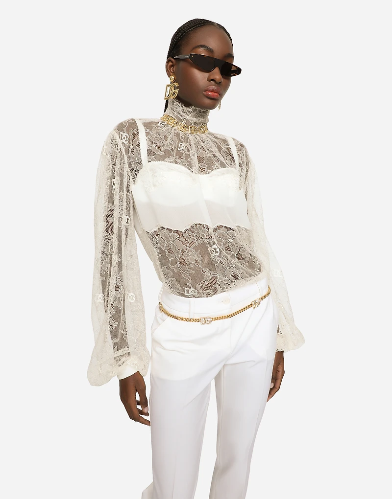 Floral lace turtle-neck blouse