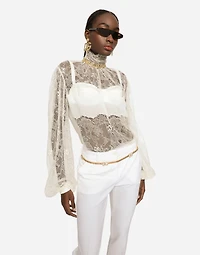 Floral lace turtle-neck blouse