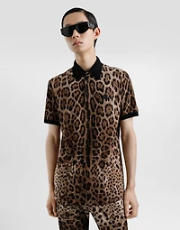 Cotton polo-shirt with leopard print