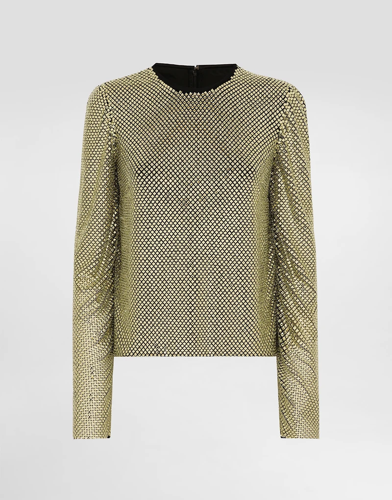 Long-sleeved top crystal mesh