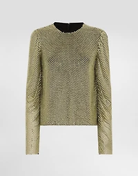 Long-sleeved top crystal mesh