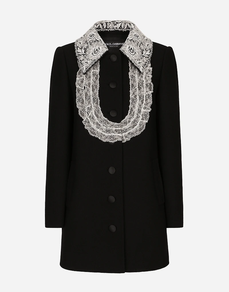 Short wool coat with lace details