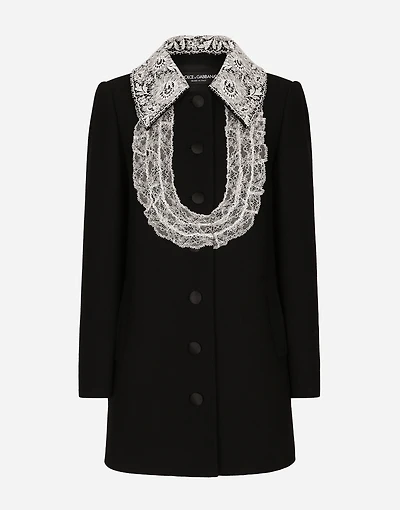 Short wool coat with lace details