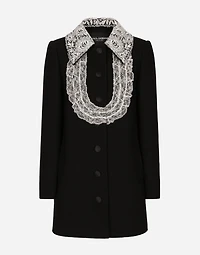 Short wool coat with lace details