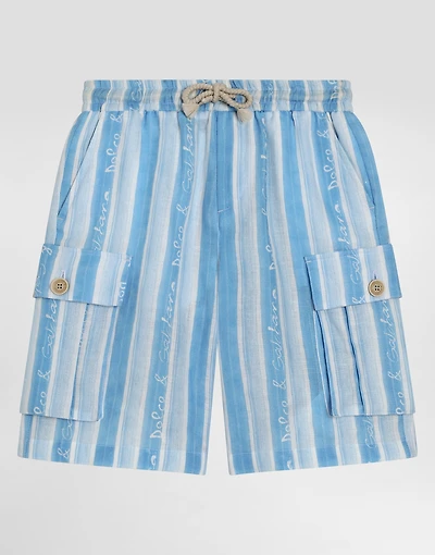 Canvas cargo shorts with striped print