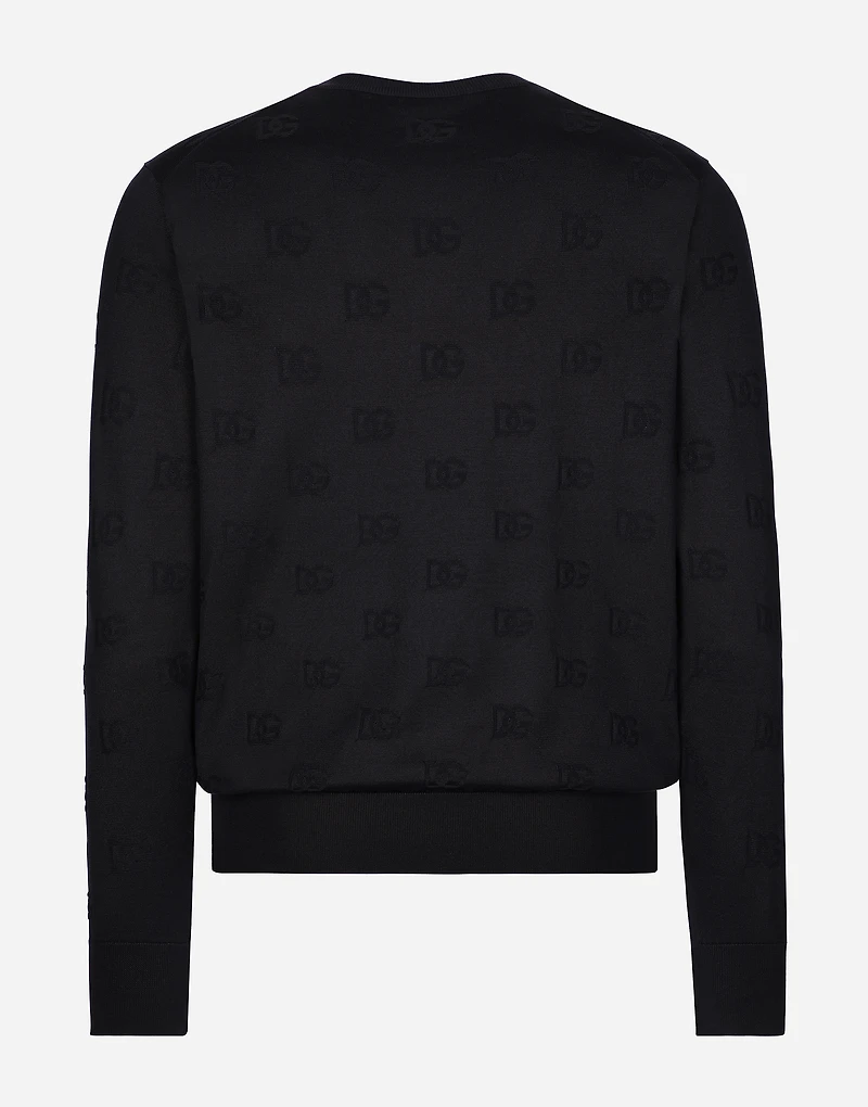 Silk round-neck sweater with all-over DG inlay