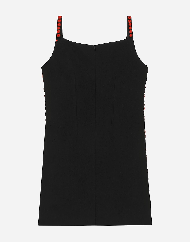 Sleeveless dress with fusible rhinestones