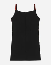 Sleeveless dress with fusible rhinestones