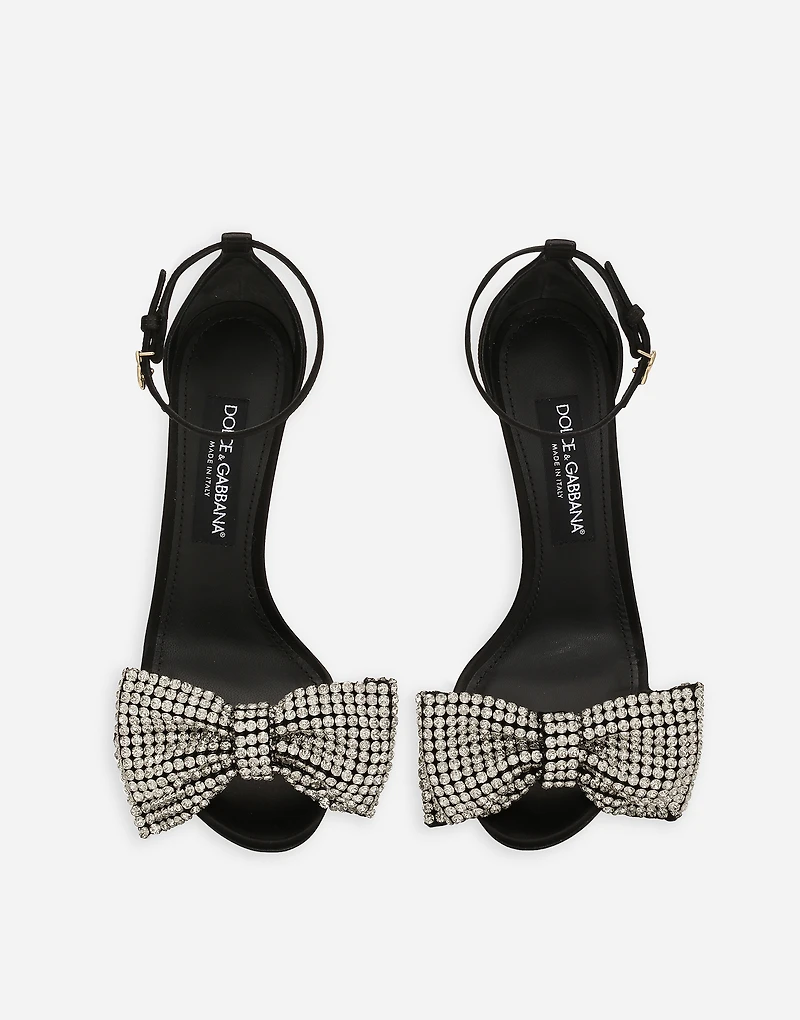 Satin sandals with rhinestone embellishment